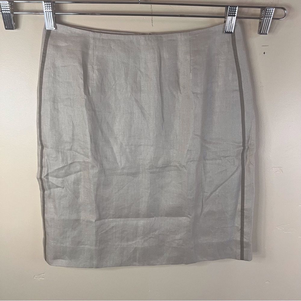 NWT J.Crew Linen Pencil Khaki Mini Skirt Size 4‎ Preppy Career Wear Straight
